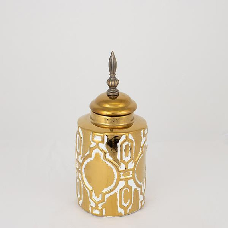 ΒΑΖΟ ΜΕ ΚΑΠΑΚΙ ΚΕΡΑΜΙΚΟ ΛΕΥΚΟ - ΧΡΥΣΟ 12.5x12.5x28cm|752-20077