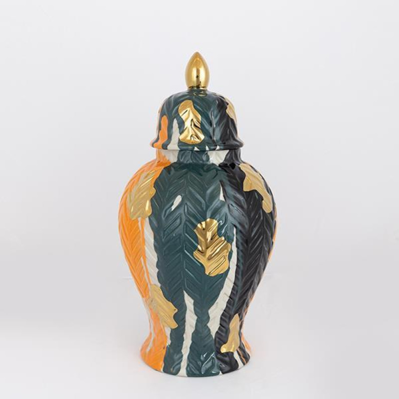 BAΖΟ ΚΕΡΑΜΙΚΟ ΜΕ ΚΑΠΑΚΙ TEΡΡΑΚΟΤΤΑ - ΠΡΑΣΙΝΟ - ΧΡΥΣΟ 23x23x44.5cm|752-20339