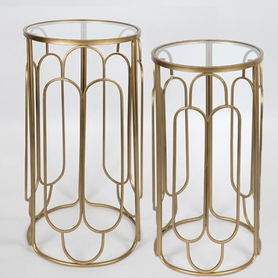 S/2 ΒΟΗΘΗΤΙΚΑ ΤΡΑΠΕΖΑΚΙΑ ΜΕΤΑΛΛΙΚΑ ΜΕ ΓΥΑΛΙ ΧΡΥΣΑ 36x70cm/31x30cm|750-39531