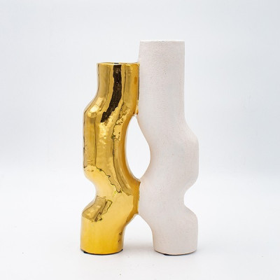 ΒΑΖΟ ΣΤΕΝΟ ΚΕΡΑΜΙΚΟ ΛΕΥΚΟ-ΧΡΥΣΟ 15.5x6.5x27.5cm|819-00714