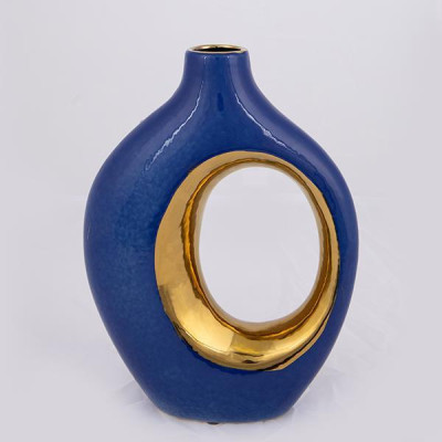 ΒΑΖΟ ΚΕΡΑΜΙΚΟ ΜΠΛΕ - ΧΡΥΣΟ 18.5x6.5x25cm|752-20180