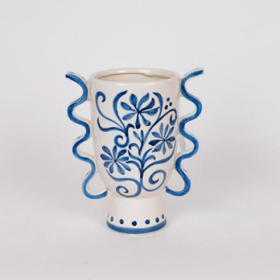 ΒΑΖΟ ΚΕΡΑΜΙΚΟ ΜΕ ΛΟΥΛΟΥΔΙΑ ΜΠΛΕ-ΛΕΥΚΟ 20.8x13x23.8cm|819-00370