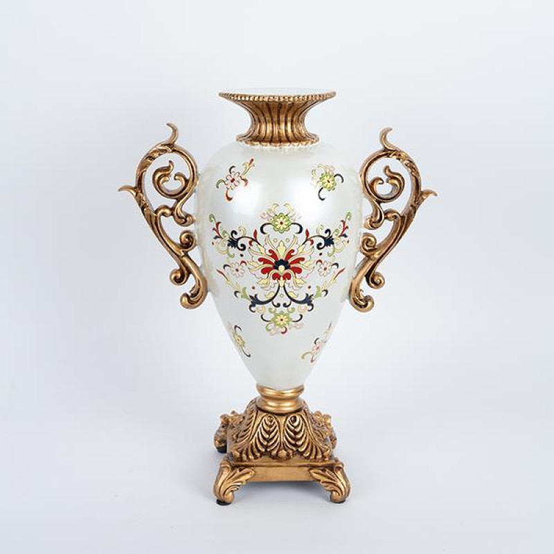 ΒΑΖΟ ΠΟΛΥΡΕΖΙΝ ΛΕΥΚΟ - ΧΡΥΣΟ 30x15x40cm|752-21011