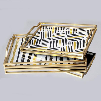 S/2 ΔΙΣΚΟΣ ΜΕΤΑΛΛΙΚΟΣ ΜΕ ΓΥΑΛΙ ΧΡΥΣΟΣ 40x30x5.5cm / 35x25x4.5cm|752-16043