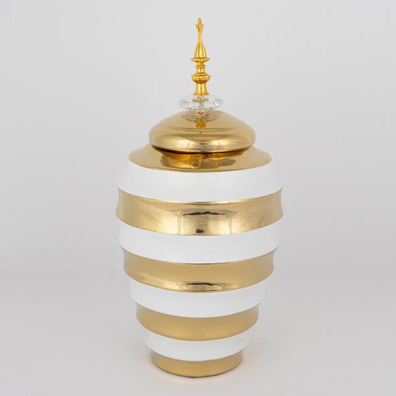 ΒΑΖΟ ΜΕ ΚΑΠΑΚΙ ΚΕΡΑΜΙΚΟ ΛΕΥΚΟ - ΧΡΥΣΟ 19x39.5cm|752-20093