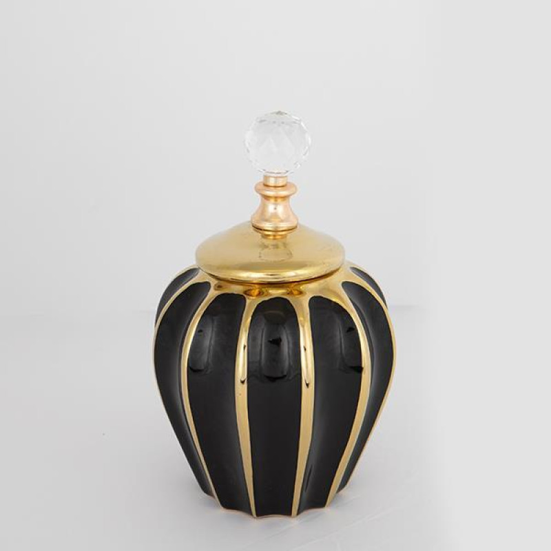 ΒΑΖΟ ΜΕ ΚΑΠΑΚΙ ΚΕΡΑΜΙΚΟ ΜΑΥΡΟ - ΧΡΥΣΟ 15x24.5cm|752-20119