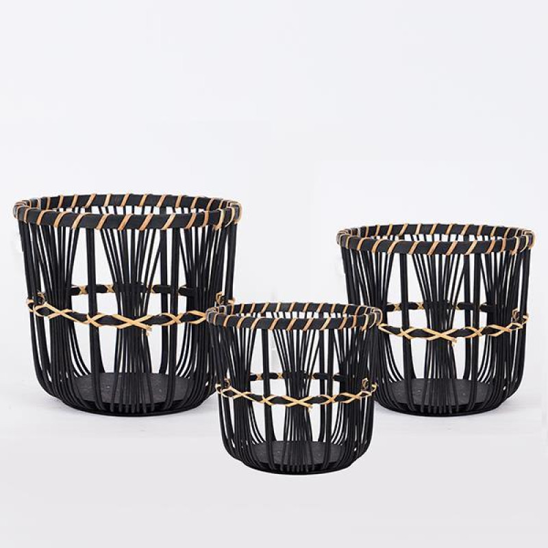 S/3 ΚΑΛΑΘΙΑ ΨΑΘΙΝΑ ΜΑΥΡΑ 36.5x36.5x30cm/ 31.5x31.5x26.5cm/ 26.5x26.5x23cm|819-00361