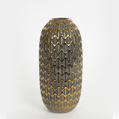 ΒΑΖΟ ΚΕΡΑΜΙΚΟ ΓΚΡΙ - ΧΡΥΣΟ 13.8x13.8x28.5cm|752-20237