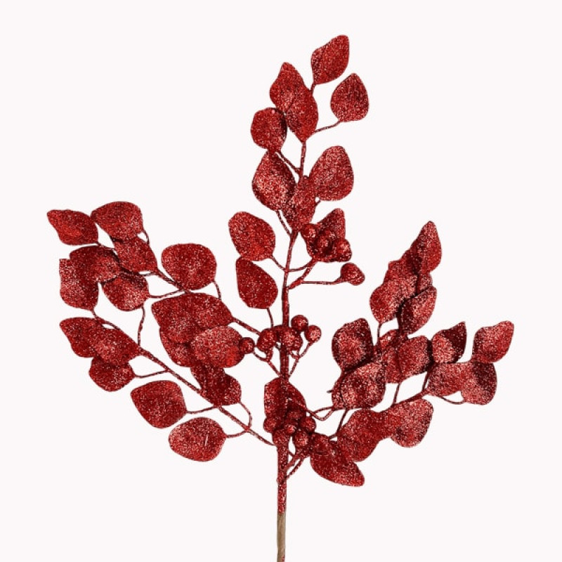 ART ET LUMIERE ΚΛΑΔΙ ΜΕ ΦΥΛΛΑ ΚΟΚΚΙΝΟ GLITTER - SKU -20252