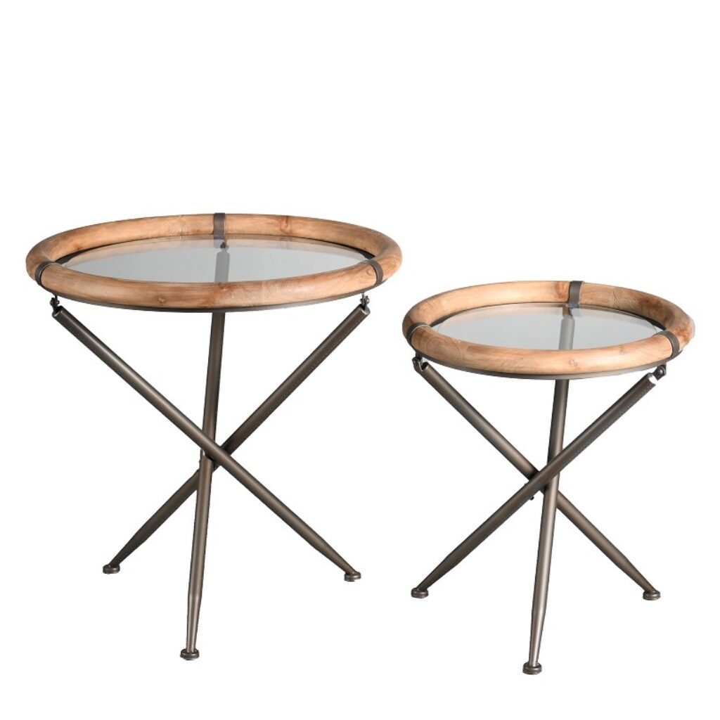 ΤΡΑΠΕΖΑΚΙ SET/2 ΣΤΡΟΓΓ. ΓΥΑΛ. TEMPERED ΜΕ ΞΥΛ. ΠΕΡΙΜΕΤΡΟ ΚΑΙ ΜΕΤΑΛΛΙΚΗ ΒΑΣΗ D65/50XH66/56ΕΚ JAM109
