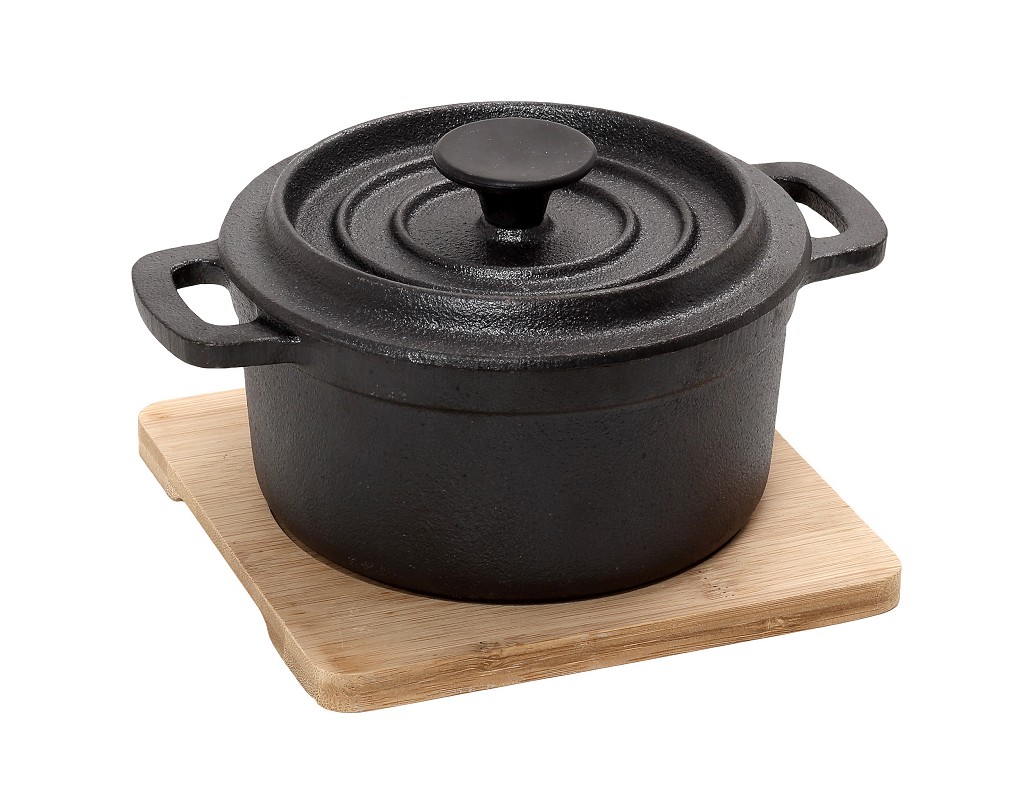 ΚΑΤΣΑΡΟΛΑ CAST-IRON ΜΑΥΡΗ D: 15 H: 10CM 770ML ΜΕ ΒΑΣΗ BAMBO SAG106