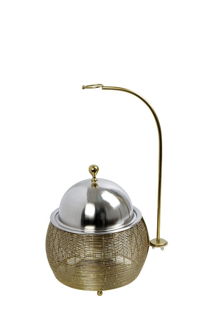 CHAFFING DISH ΜΕ ΒΑΣΗ ΣΤΗΡ. ΚΑΠ. ΚΑΙ ΔΙΠΛΟ ΔΟΧΕΙΟ SS/ΑΛΟΥΜ/ΣΙΔΗΡ. ΧΡΥΣΟ 2500ML GEL WAX 30Χ30Χ33-55ΕΚ TAF117