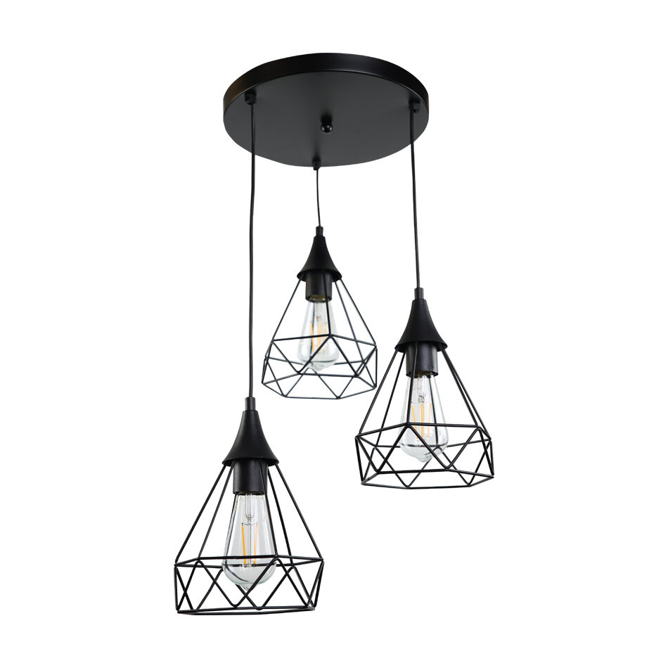 InLight Κρεμαστό φωτιστικό από μαύρο μέταλλο 3XE27 D: 30cm (4024-3-BL-ROSETTE)