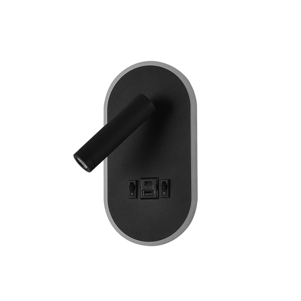 InLight Επιτοίχιο Φωτιστικό LED Μαύρο 3W + 9W – Spot & Backlight με USB & Type-C (43041-BL)