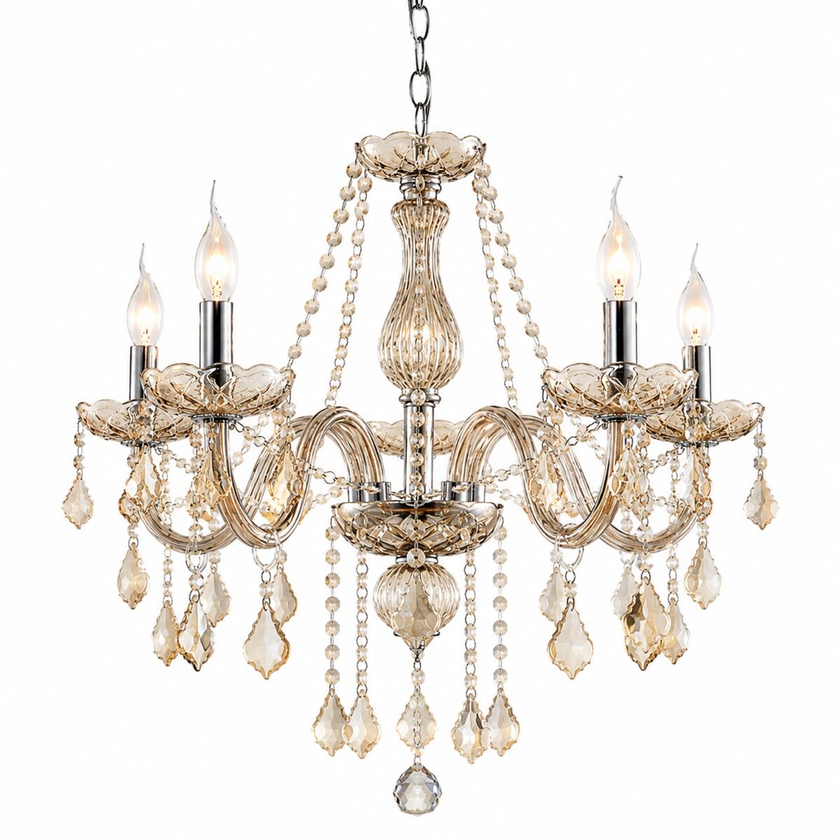Artekko Artekko Chandelier Luna Πολυέλαιος 5φωτος Ε14 με Σαμπανιζέ Κρύσταλλο (56x56x100)cm 023-3024