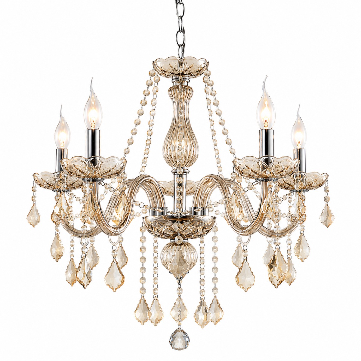 Artekko Artekko Chandelier Luna Πολυέλαιος 5φωτος Ε14 με Σαμπανιζέ Κρύσταλλο (56x56x100)cm 023-3024