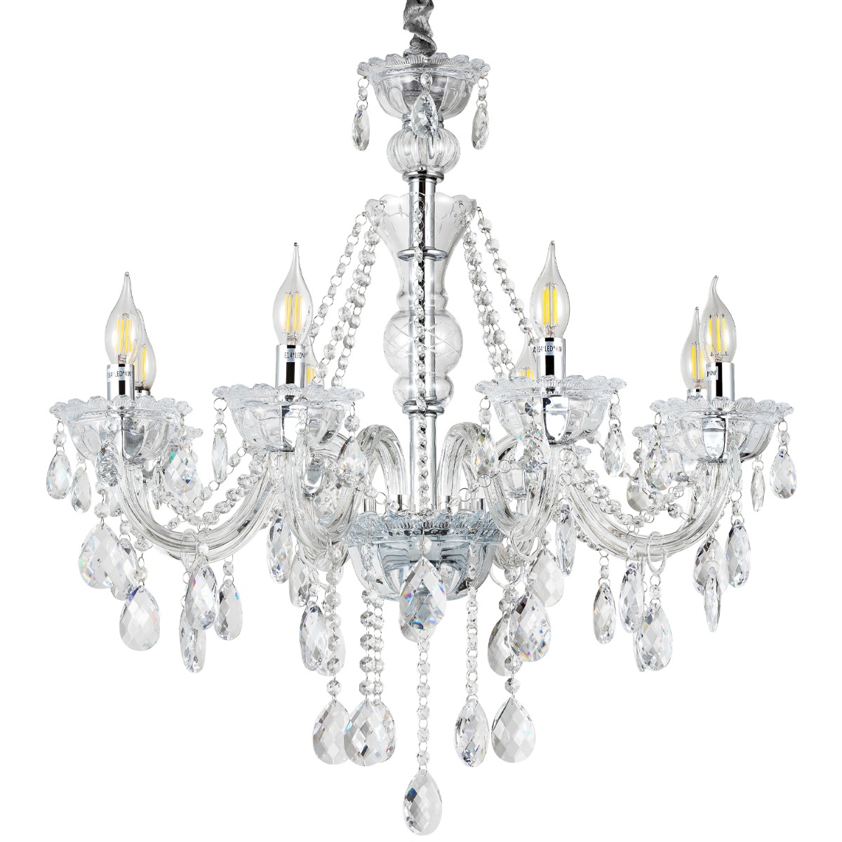 Artekko Artekko Chandelier Rea Πολυέλαιος 8φωτος Ε14 με Διάφανο Κρύσταλλο (73x73x100)cm 023-3028