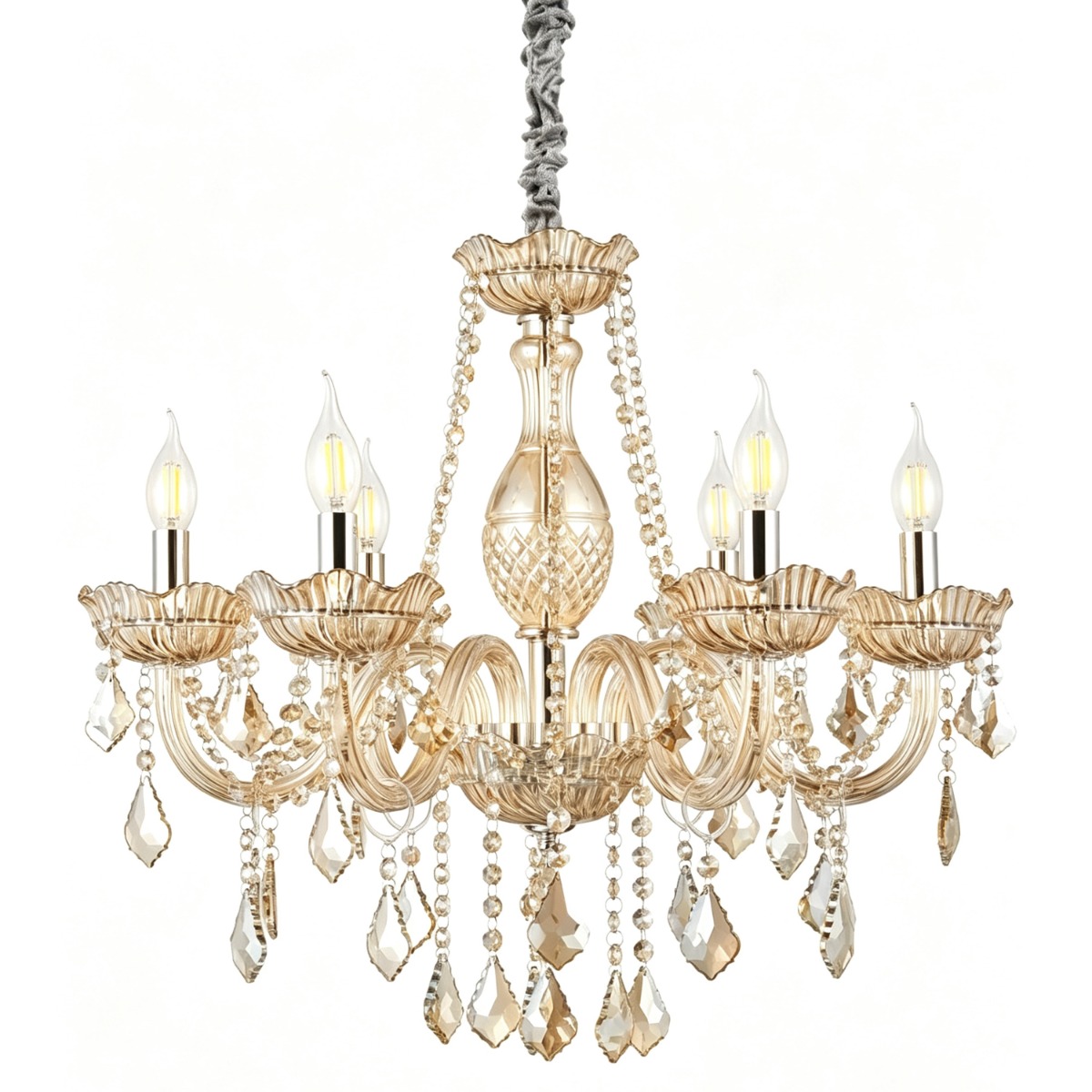 Artekko Artekko Chandelier Champ Πολυέλαιος 6φωτος Ε14 με Σαμπανιζέ Κρύσταλλο (65x65x100)cm 023-3032