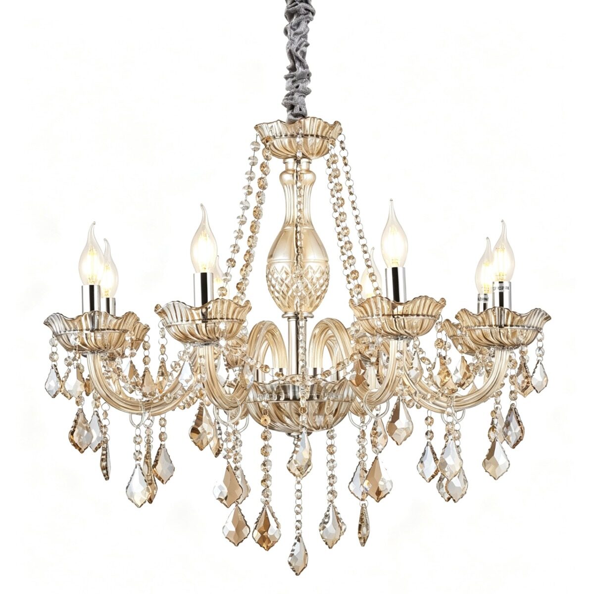 Artekko Artekko Chandelier Champ Πολυέλαιος 8φωτος Ε14 Σαμπανιζέ Κρύσταλλο (65x65x100)cm 023-3033