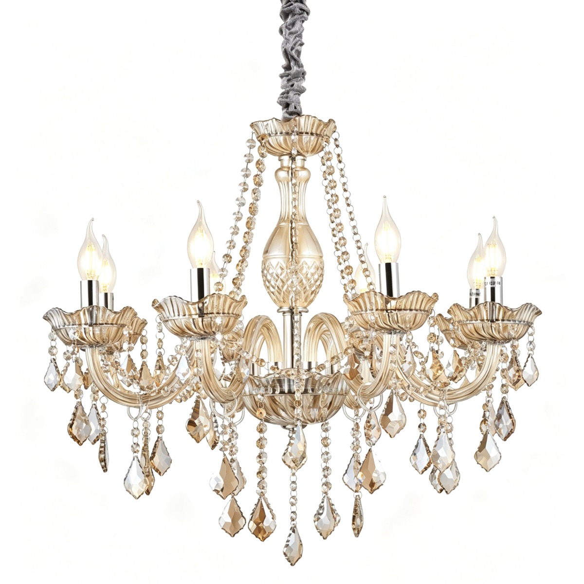 Artekko Artekko Chandelier Champ Πολυέλαιος 8φωτος Ε14 Σαμπανιζέ Κρύσταλλο (65x65x100)cm 023-3033
