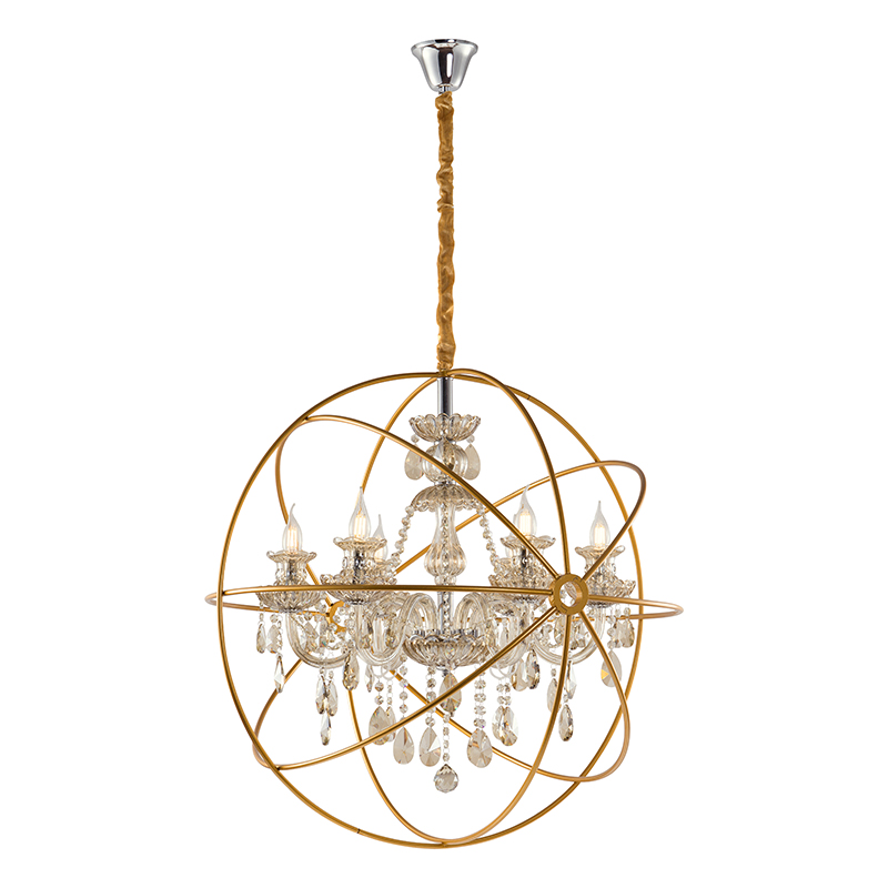 Artekko Artekko Chandelier Πολυέλαιος 6φωτος σε Χρυσή Σφαίρα με Σαμπανιζέ Κρύσταλλο (80x80x80)cm 023-3034-A1