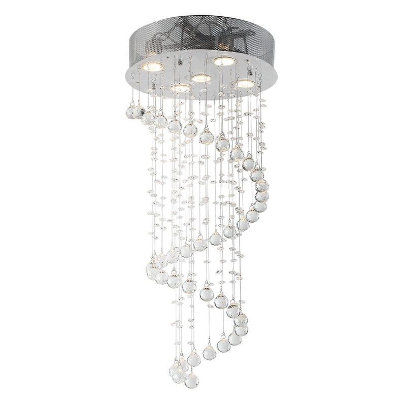Artekko Artekko Crystal Κρεμαστό Φωτιστικό με 5 Λάμπες Διάφανο Κρύσταλλο (50x50x140)cm 023-3037