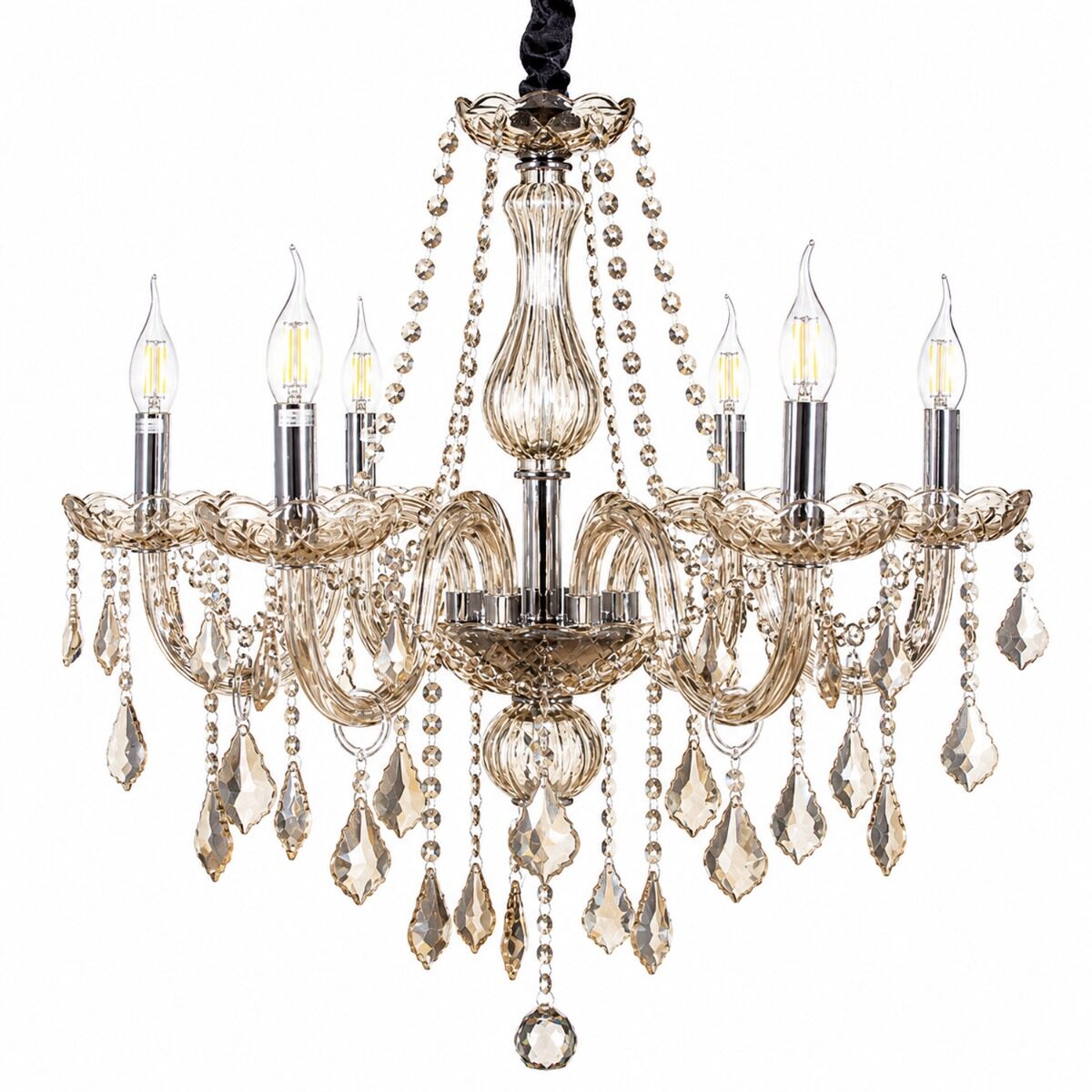 Artekko Artekko Chandelier Luna Πολυέλαιος 6φωτος Σαμπανιζέ Κρύσταλλο (70x70x60)cm 023-3145