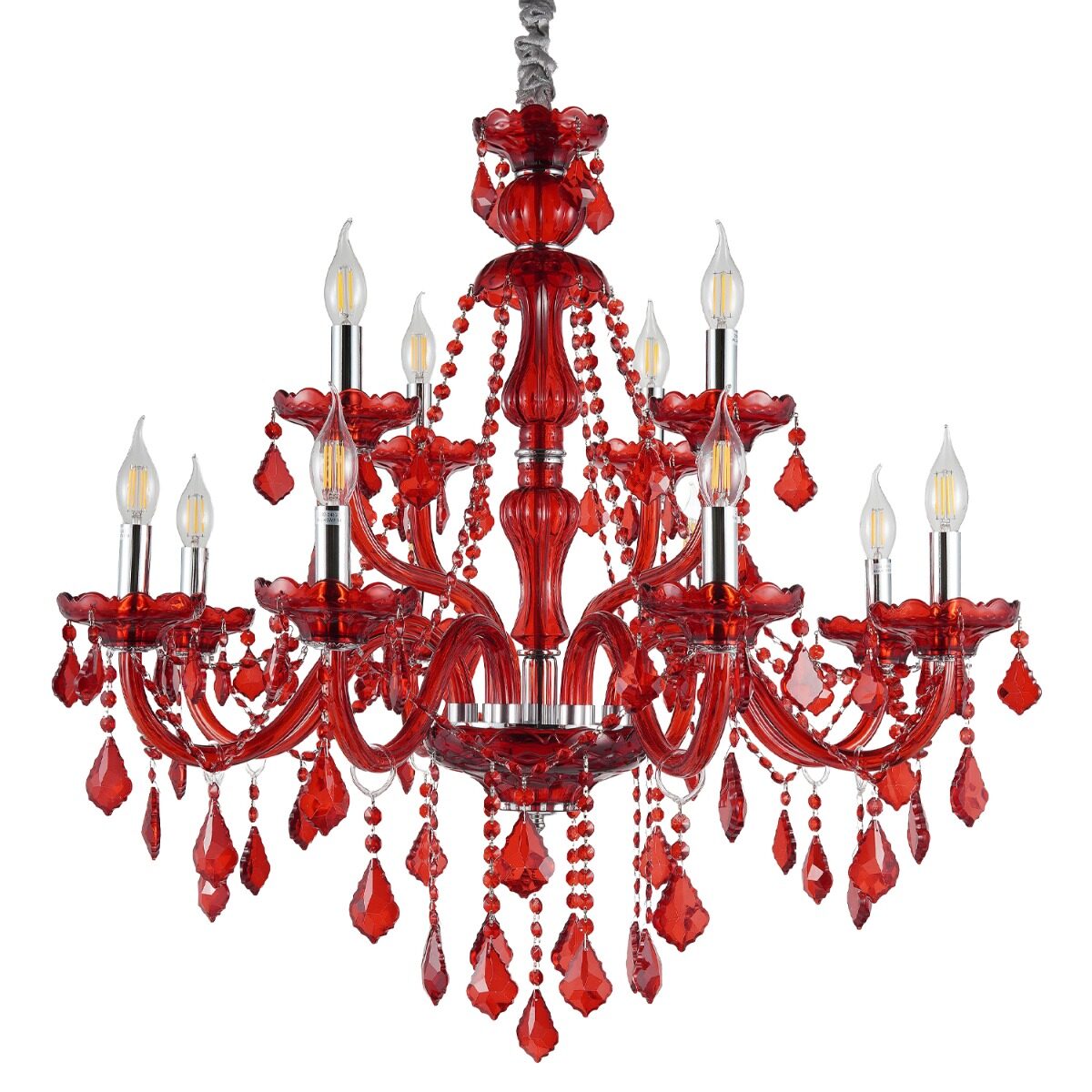 Artekko Artekko Chandelier Rubby Πολυέλαιος 12φωτος Ε14 με Κόκκινο Κρύσταλλο (80x80x72)cm 023-3242
