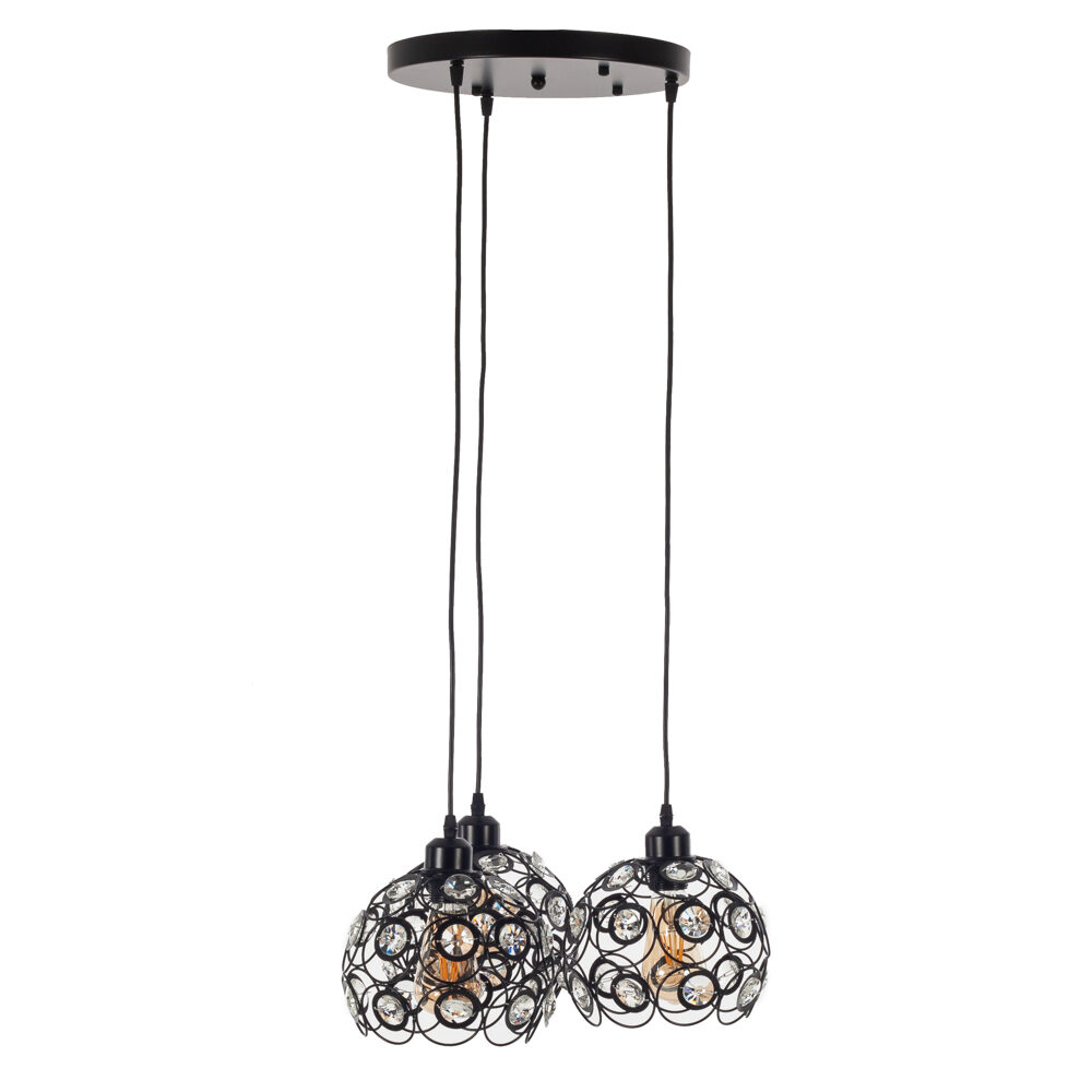 Artekko Artekko Iron Φωτιστικό Οροφής 3φωτο (Ε27) Μαύρο Μεταλλικό με Κρυσταλλάκια (42x42x80)cm 023-3309
