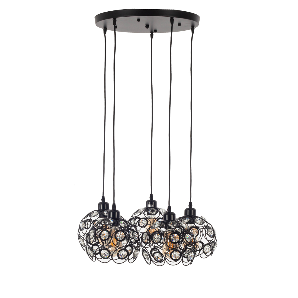 Artekko Artekko Iron Φωτιστικό Οροφής 5φωτο (Ε27) Μαύρο Μεταλλικό με Κρυσταλλάκια (46x46x22)cm 023-3310