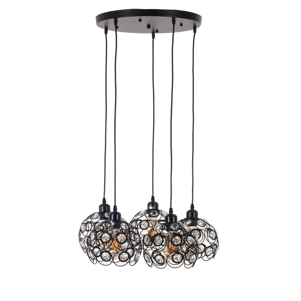 Artekko Artekko Iron Φωτιστικό Οροφής 5φωτο (Ε27) Μαύρο Μεταλλικό με Κρυσταλλάκια (46x46x22)cm 023-3310