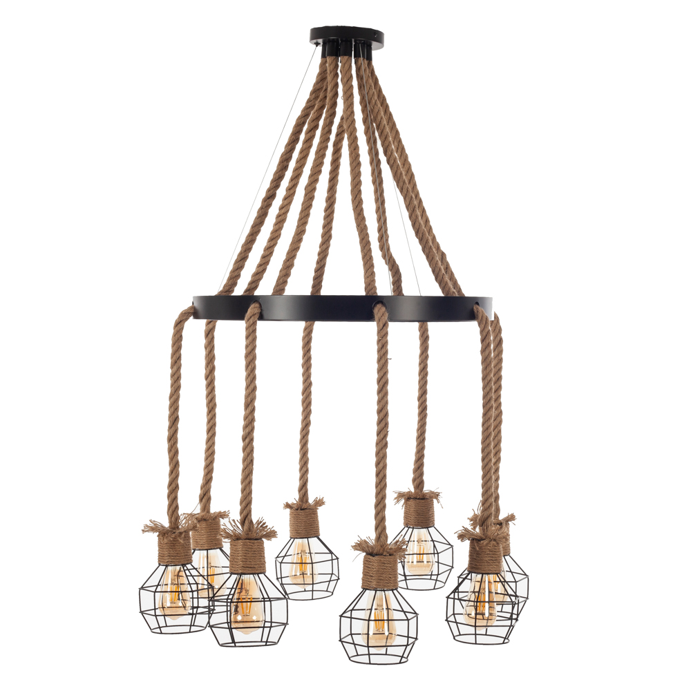 Artekko Artekko Hemp Rope Φωτιστικό Οροφής 8φωτο (Ε27) με Μαύρο Μέταλλο/Σχοινί (65x65x15)cm 023-3315