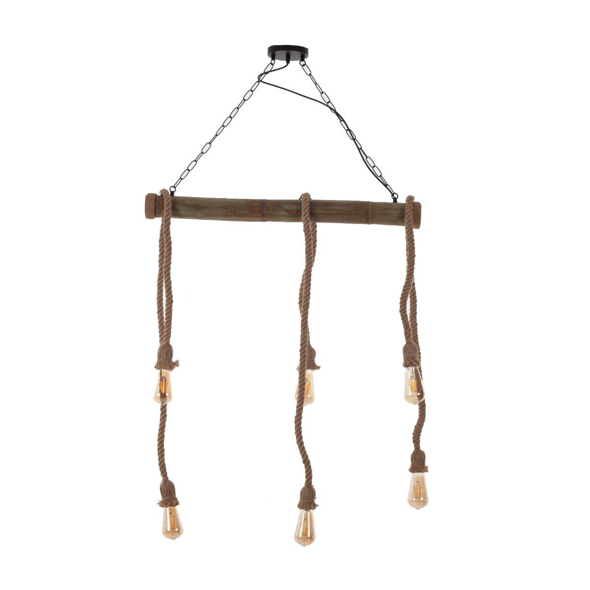 Artekko Artekko Hemp Rope Φωτιστικό Οροφής 6φωτο (Ε27) με Μαύρο Μέταλλο/Ξύλο/Σχοινί (80x10x130)cm 023-3318