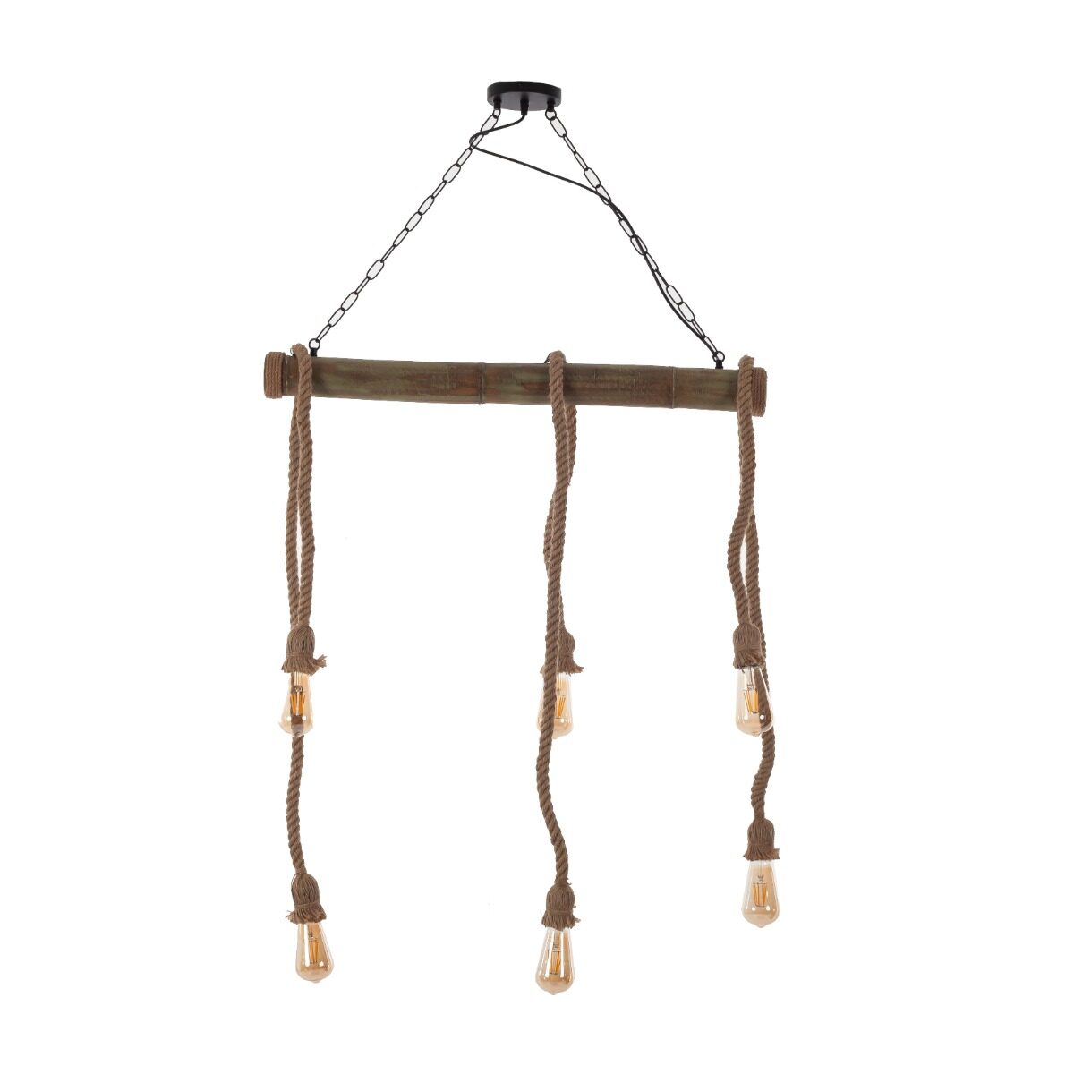 Artekko Artekko Hemp Rope Φωτιστικό Οροφής 6φωτο (Ε27) με Μαύρο Μέταλλο/Ξύλο/Σχοινί (80x10x130)cm 023-3318