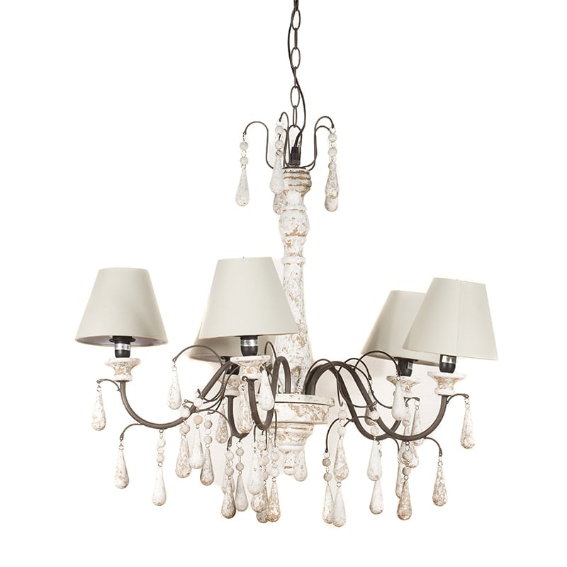 Artekko Artekko Cottage Chic Λευκό Ξύλινο Πεντάφωτο Φωτιστικό Οροφής (E14)  - χωρίς καπέλα 027-5005