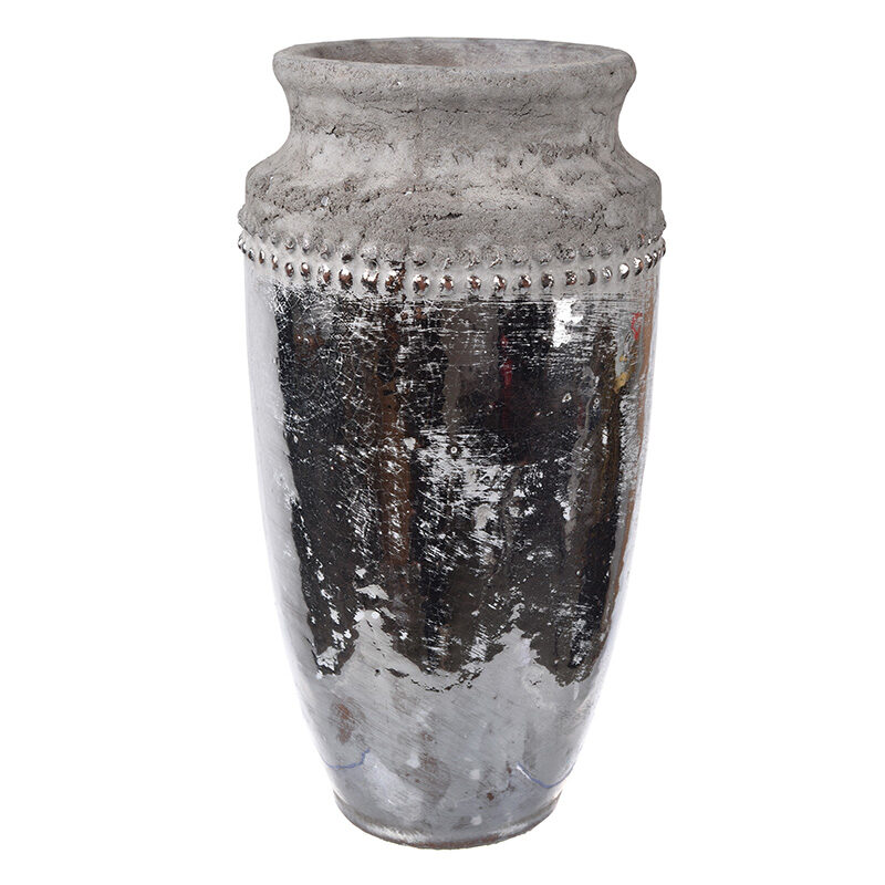 Artekko Artekko Uma Βάζο από Τερακότα σε Ασημί με Γκρι (14x14x27.9)cm 1196