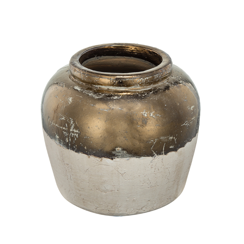 Artekko Artekko Candia Βάζο από Τερακότα σε Μπρονζέ με Μπεζ (33.5x33.5x28.5)cm 1343