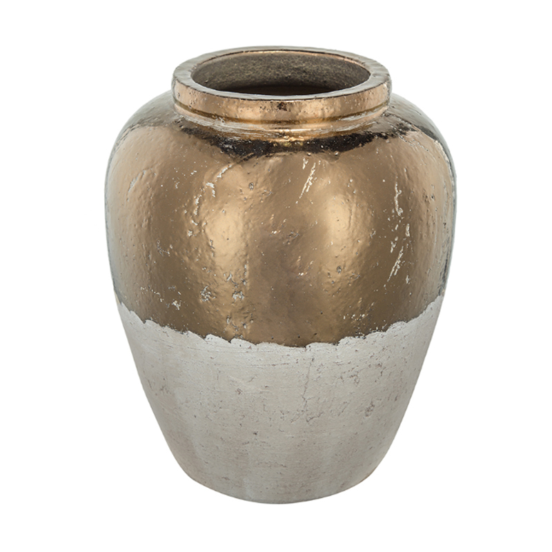 Artekko Artekko Candia Βάζο από Τερακότα σε Μπρονζέ με Μπεζ (33x33x40)cm 1344