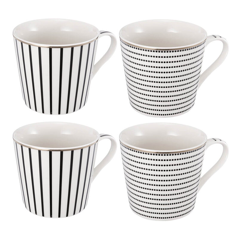 Artekko Artekko Iqorser Κούπες Bone China Πορσελάνη Λευκό/Μαύρο (10x13.5x9)cm Σετ/4 1347
