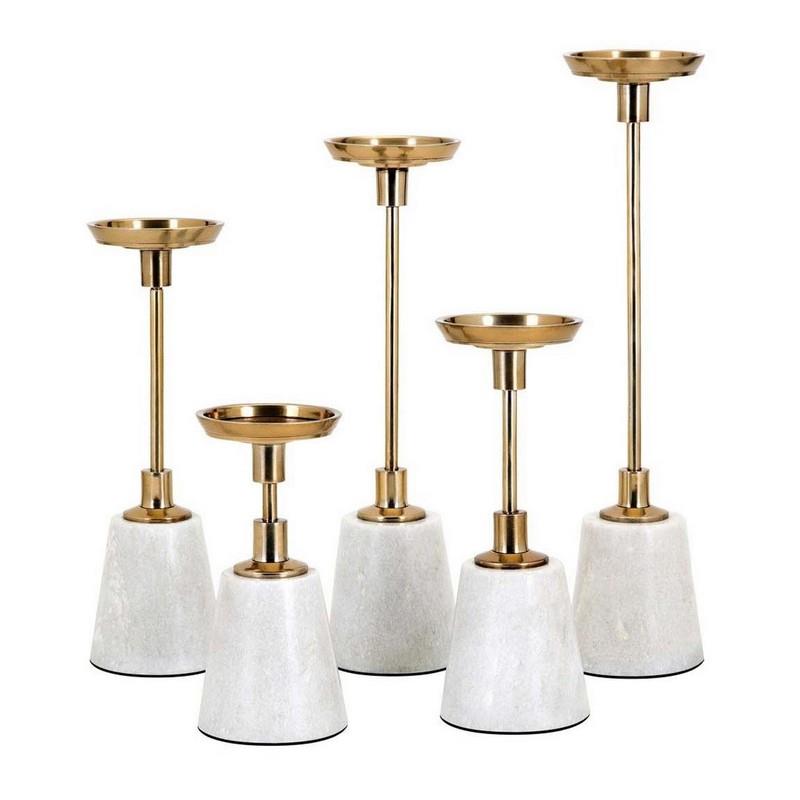 Artekko Artekko Candleholders Κηροπήγια με Μάρμαρο Αλουμίνιο Λευκό Χρυσό (9x9x40)cm Σετ/5 14292-5