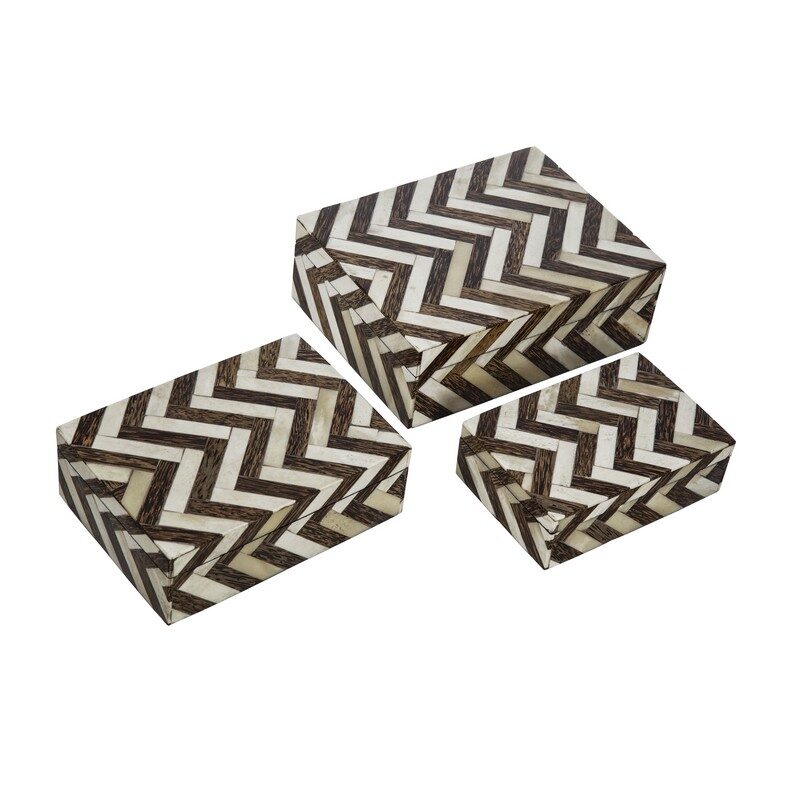 Artekko Artekko Zig Zag Κουτιά από MDF/Κόκκαλο Βοδιού Ασπρόμαυρο (55x16x8)cm 19911-3
