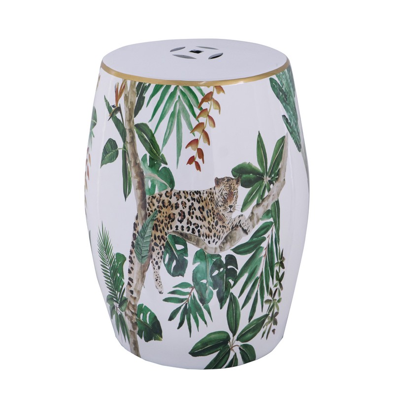 Artekko Artekko Tropical Σκαμπώ Κεραμικό Λευκό/Πράσινο 2193-DS