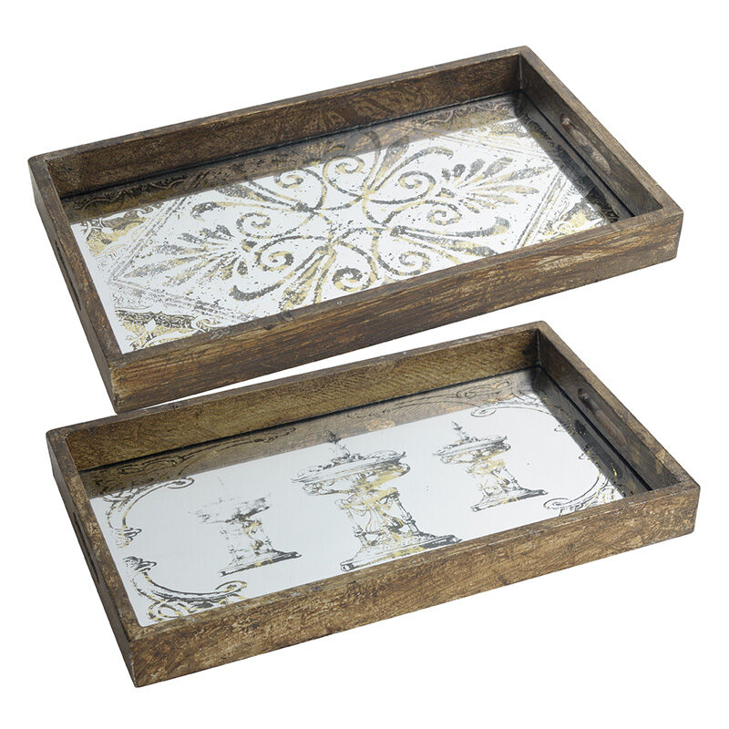 Artekko Artekko Tray Χρυσοί Διακοσμητικοί Δίσκοι MDF με Καθρέπτη (43.2x26.7x5.1)cm 2pcs 31967
