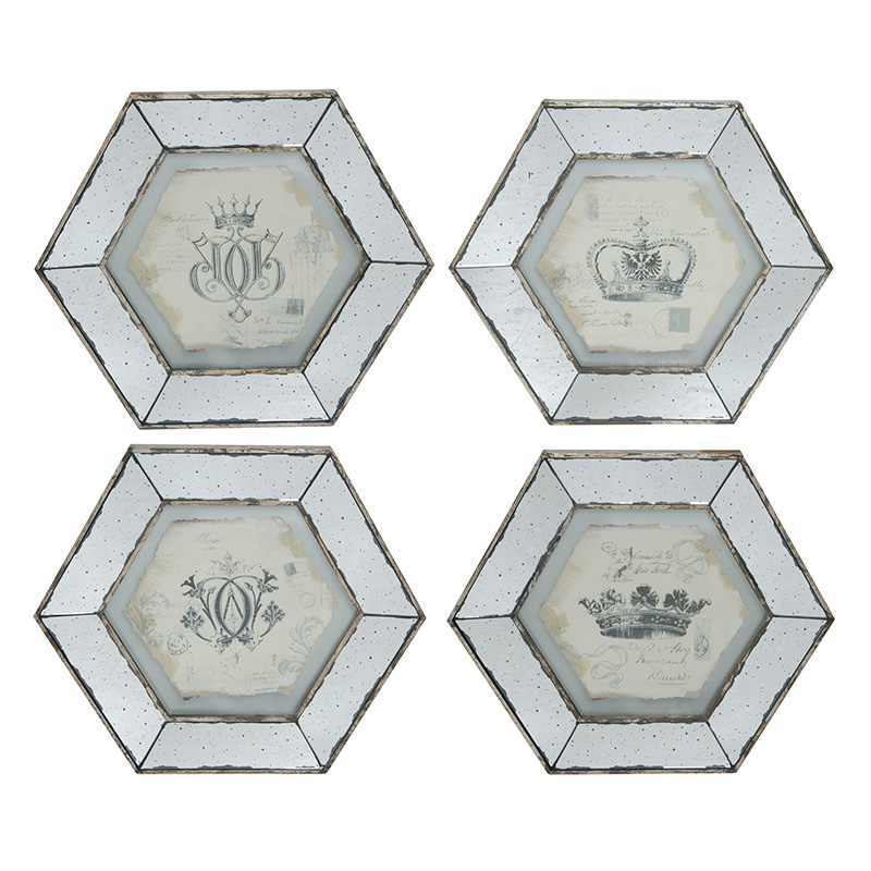 Artekko Artekko Crown Μπεζ Διακοσμητικά Κάδρα από MDF με Καθρέφτη (52.6x3.5x45.7)cm 4pcs 32655