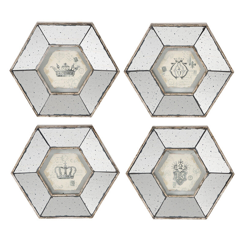 Artekko Artekko Crown Μπεζ Διακοσμητικά Κάδρα από MDF με Καθρέφτη (35.6x3.5x30.5)cm 4pcs 32656