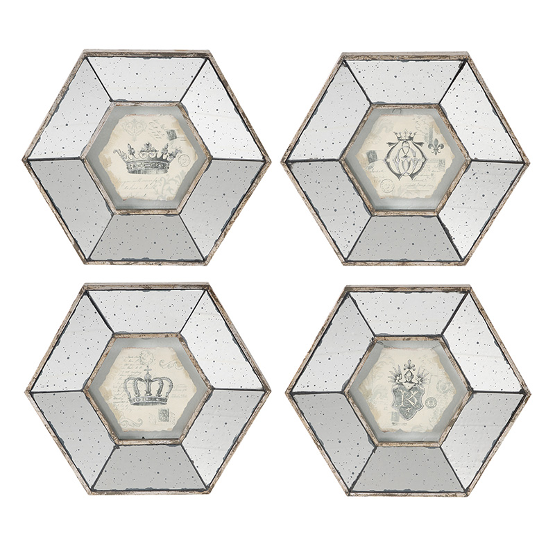 Artekko Artekko Crown Μπεζ Διακοσμητικά Κάδρα από MDF με Καθρέφτη (35.6x3.5x30.5)cm 4pcs 32656