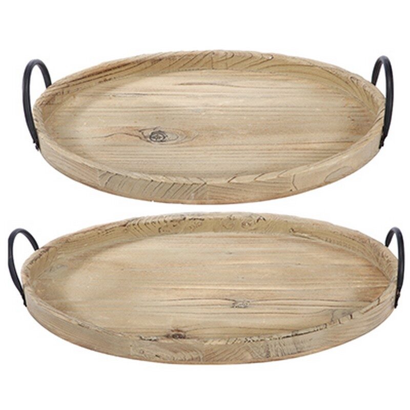 Artekko Artekko Tray Διακοσμητικοί Δίσκοι από Ξύλο Ελάτης με Μεταλλικό Χερούλι σε Φυσική Απόχρωση (53.5x34x9)cm 2pcs 39103