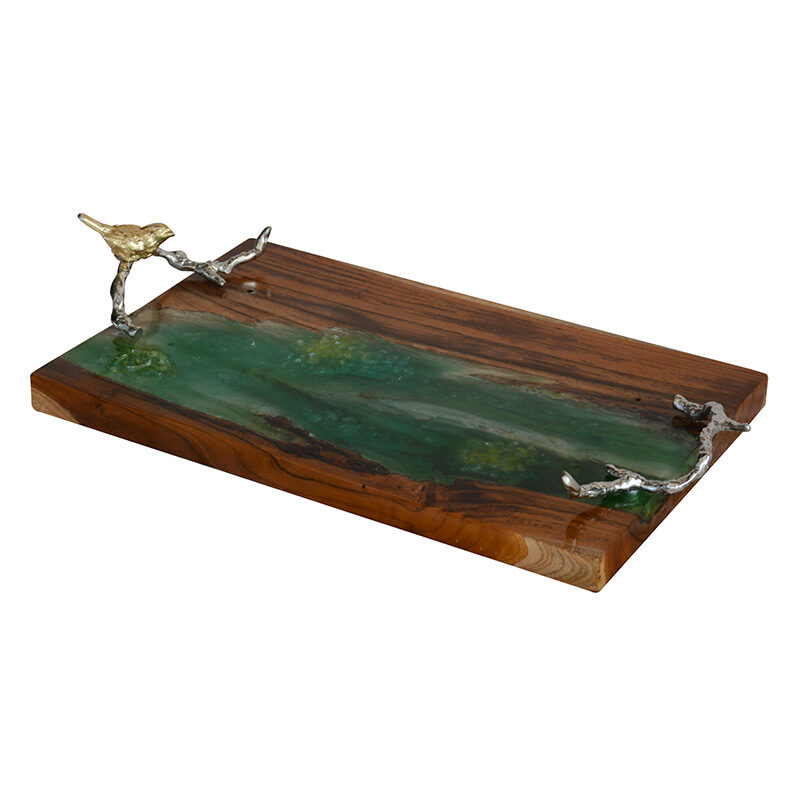 Artekko Artekko Tray Δίσκος Διακοσμητικός με Ξύλο Teak και Πράσινη Ρητίνη (59.7x30.5x10.2)cm 42850-GREE