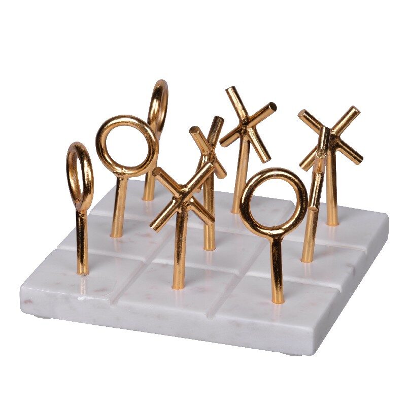 Artekko Artekko Tic Tac Toe Λευκή Χρυσή Μεταλλική Διακοσμητική Τρίλιζα σε Μαρμάρινη Βάση (16.3x16.3x8.8)cm 43088