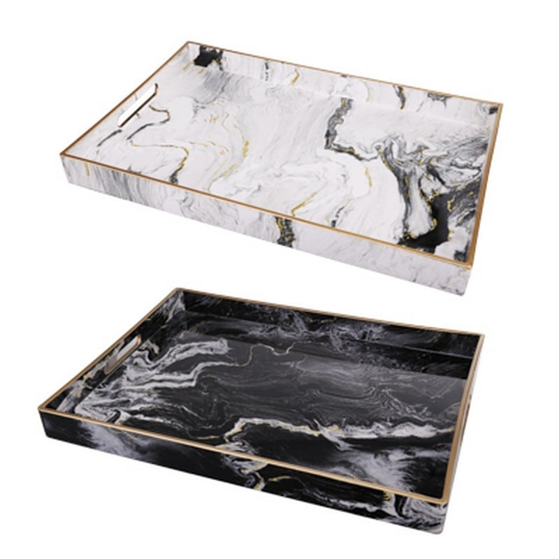 Artekko Artekko Tray Δίσκος Σερβιρίσματος Πλαστικό Ασπρόμαυρο (48x35x4.3)cm Σετ/2 43296